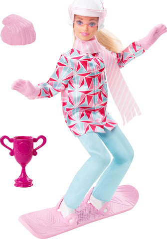 Barbie Winter Sports Snowboarder Blonde Doll (12 inches) with Jacket, Pants, Scarf, Helmet, Snowboard & Trophy, Great Gift for Ages 3 and Up