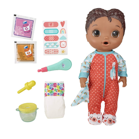 Baby Alive Mix My Medicine Baby Doll, Llama Pajamas, Drinks and Wets, Doctor Accessories, Black Hair Toy for Kids Ages 3 and Up