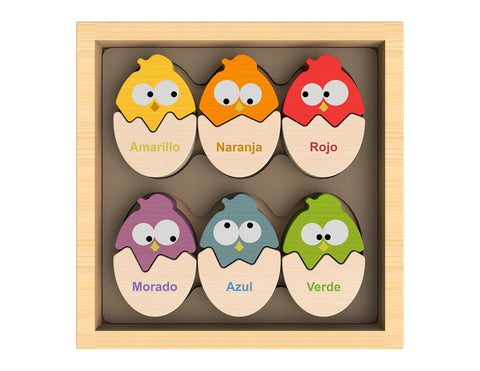 BeginAgain Color 'N Eggs Matching Puzzle - Bilingual Wooden Colors - 2 and Up